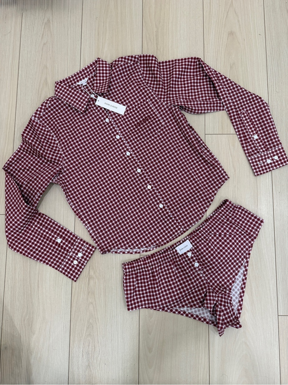 Dore & Rose red and white plaid pajama set NWT